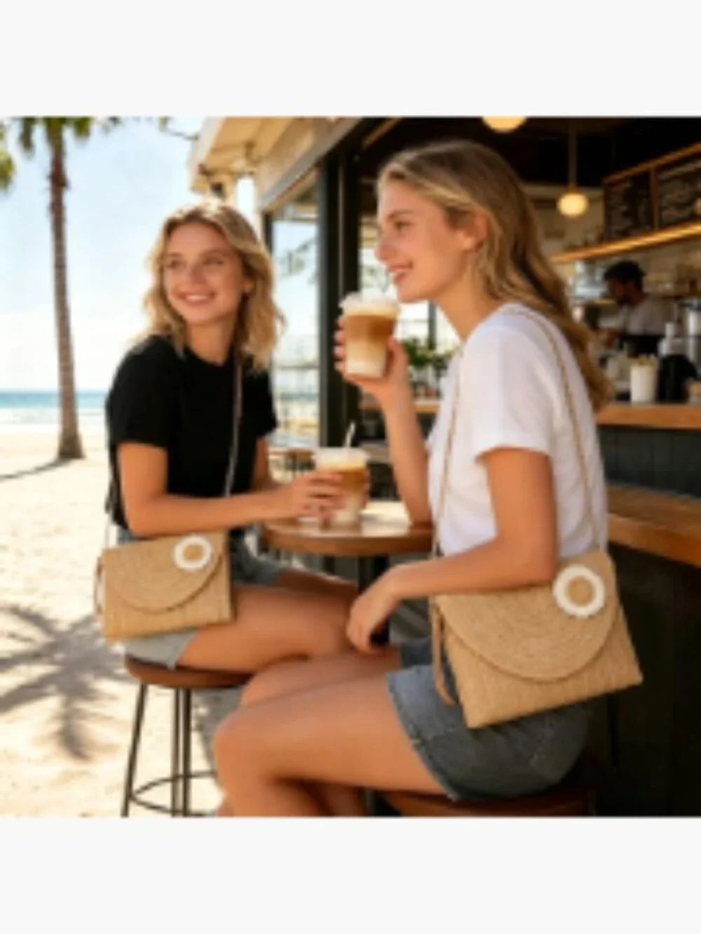 Straw Clutch Purse for Women Summer Crossbody Beach Bag Lightweight Woven